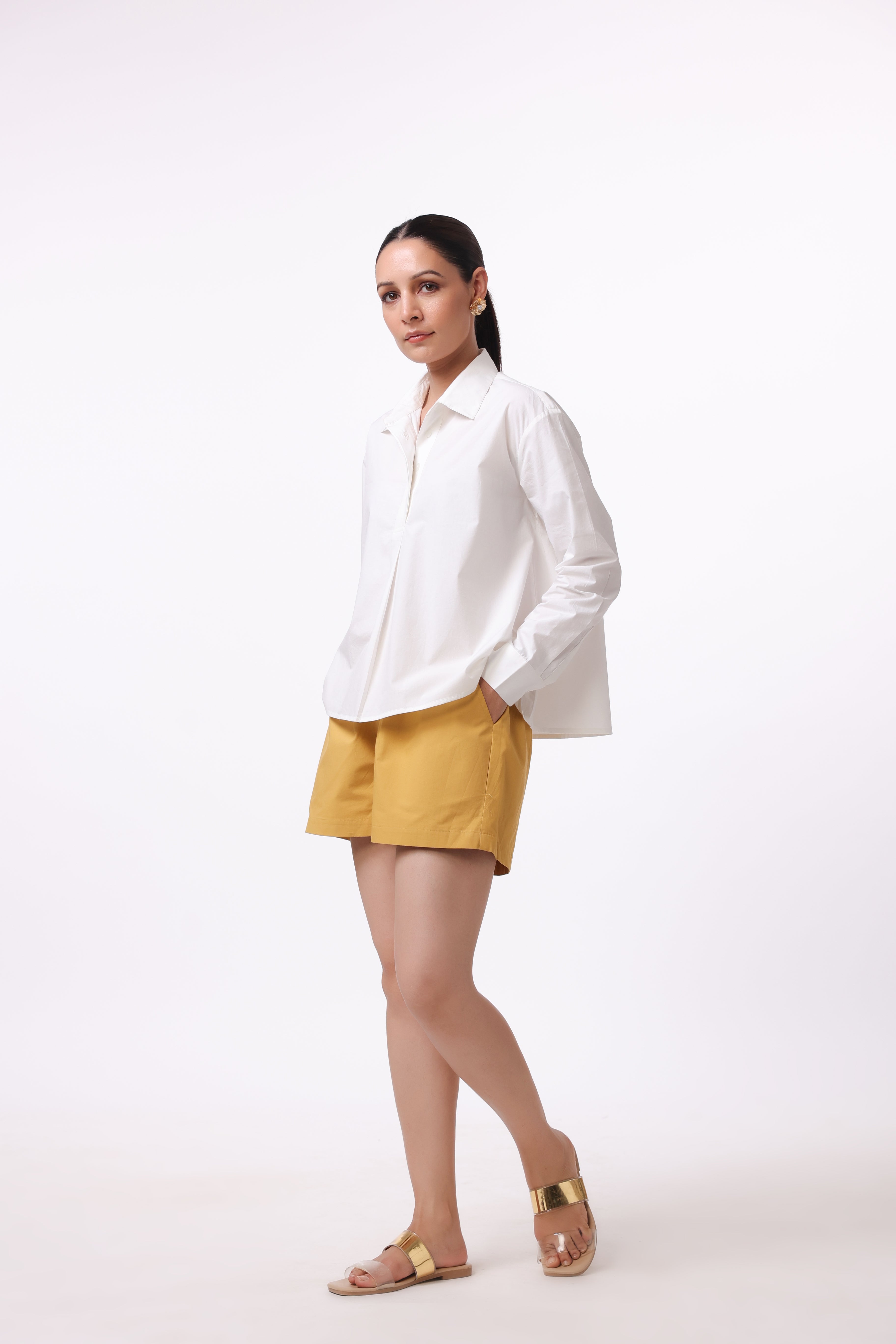 Women White Solid Cotton Top & Short Co-Ord Set