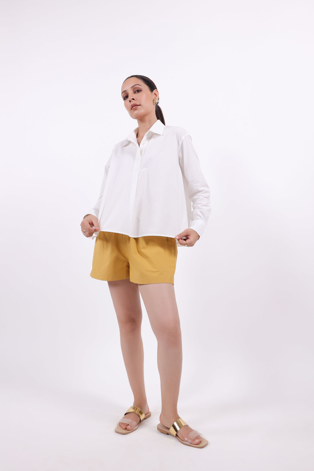 Women White Solid Cotton Top & Short Co-Ord Set