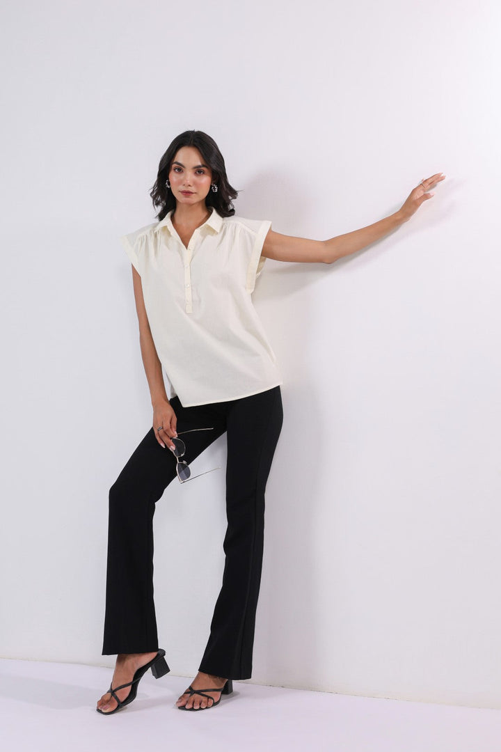 Women's off-white cotton tops