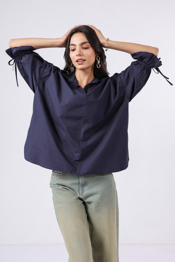 Women’s Navy Cotton Poplin Top