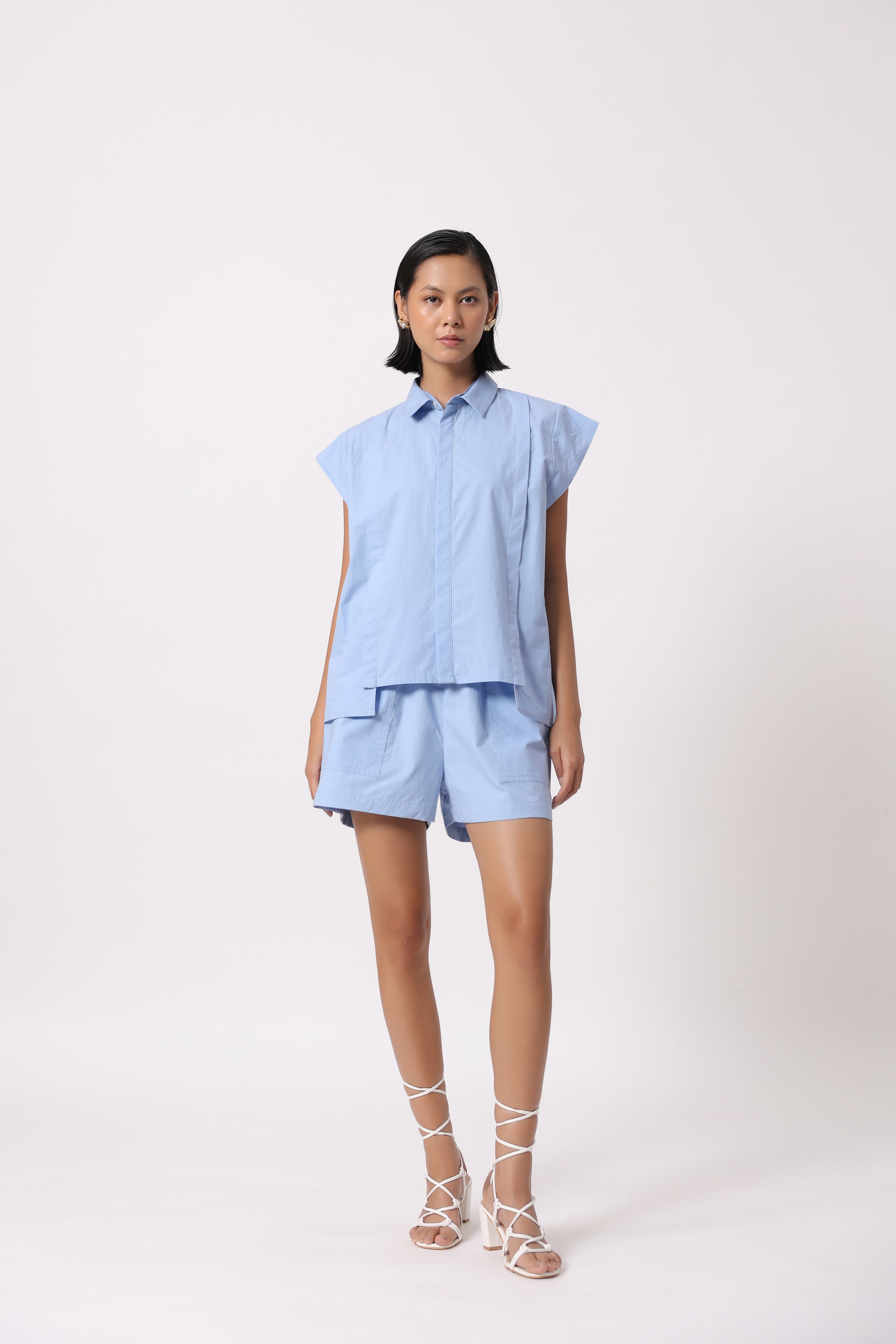 Women’s Blue Cotton Poplin Shorts