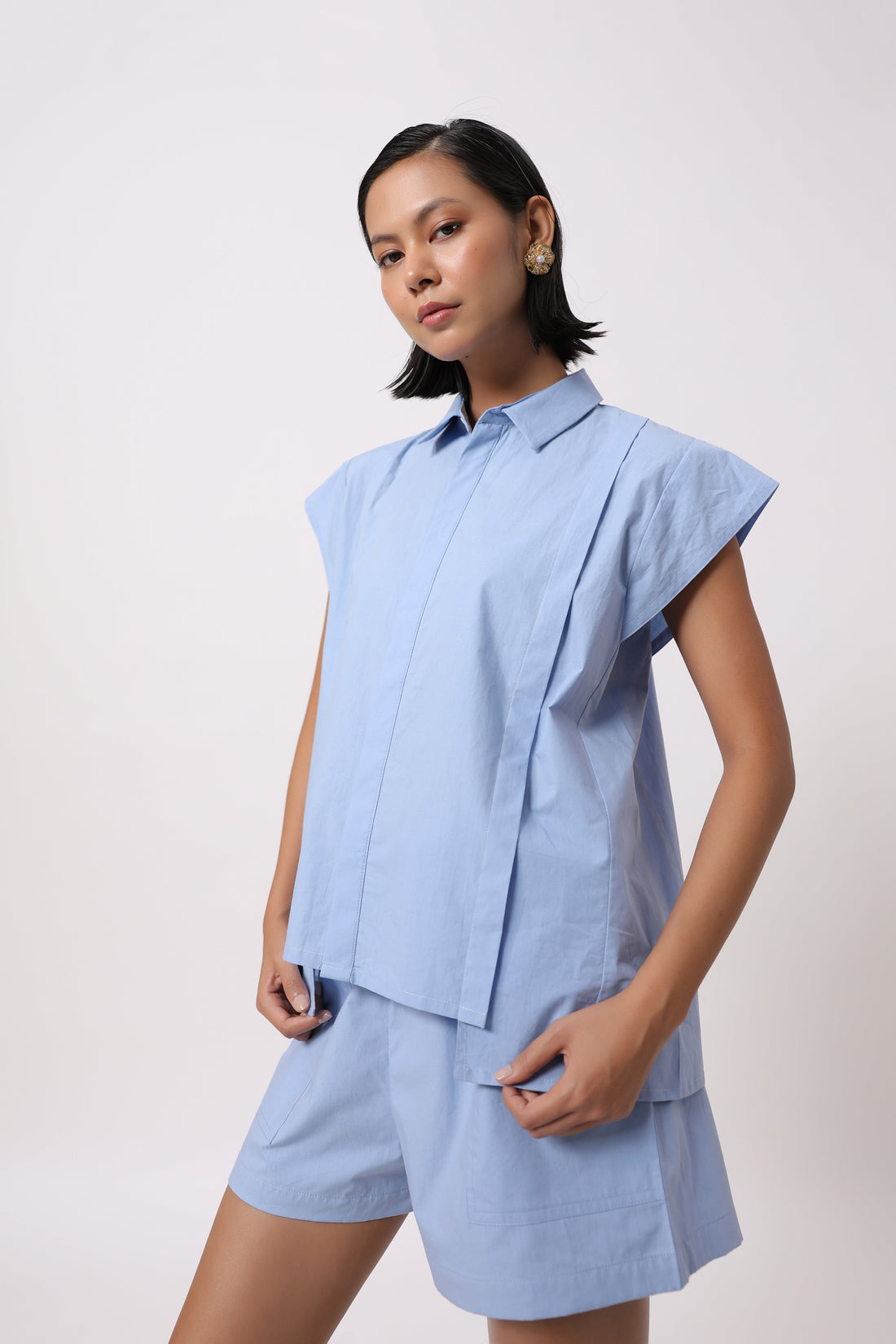Women’s Blue Cotton Poplin Shorts