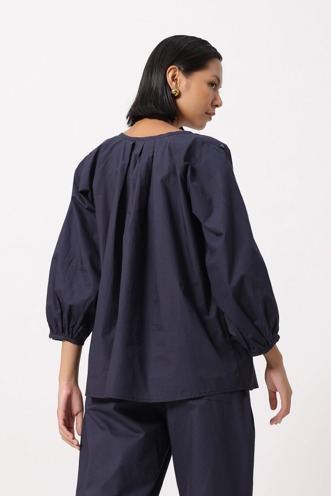 Women’s Navy Cotton Poplin Co-Ord Set