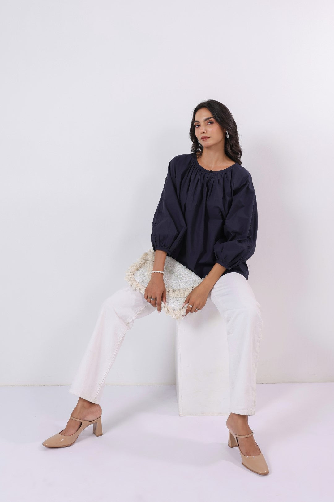 Women's navy cotton tops