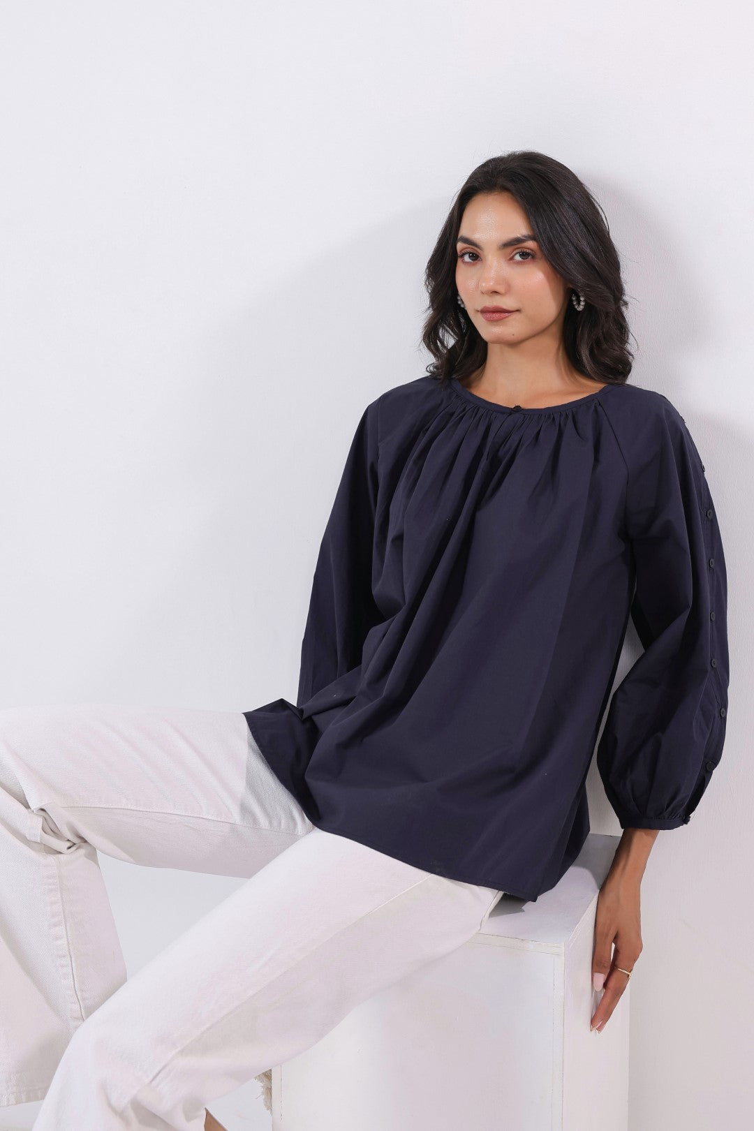 Women's navy cotton tops