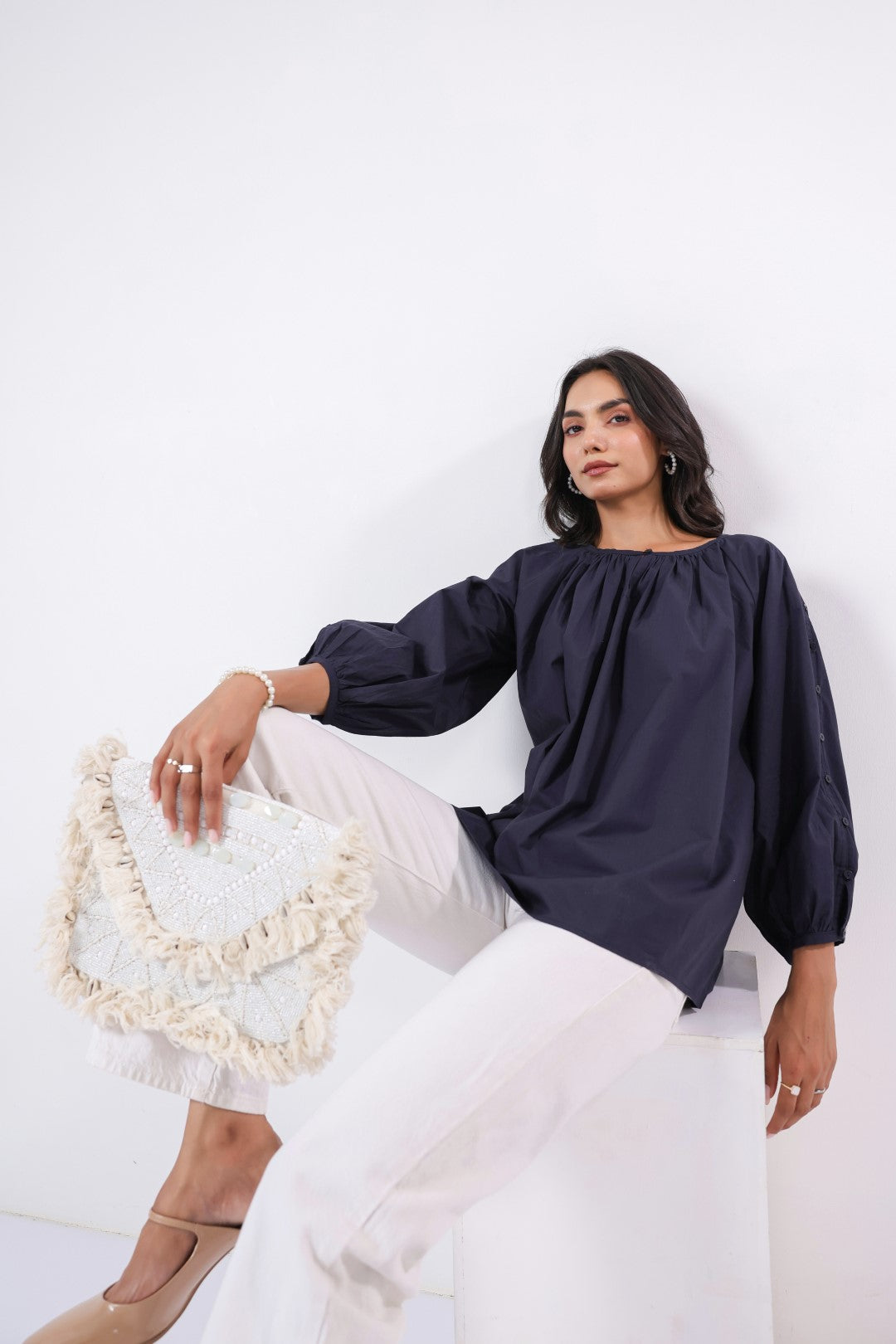 Women's navy cotton tops