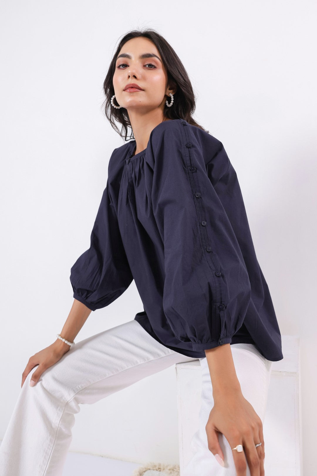 Women's navy cotton tops