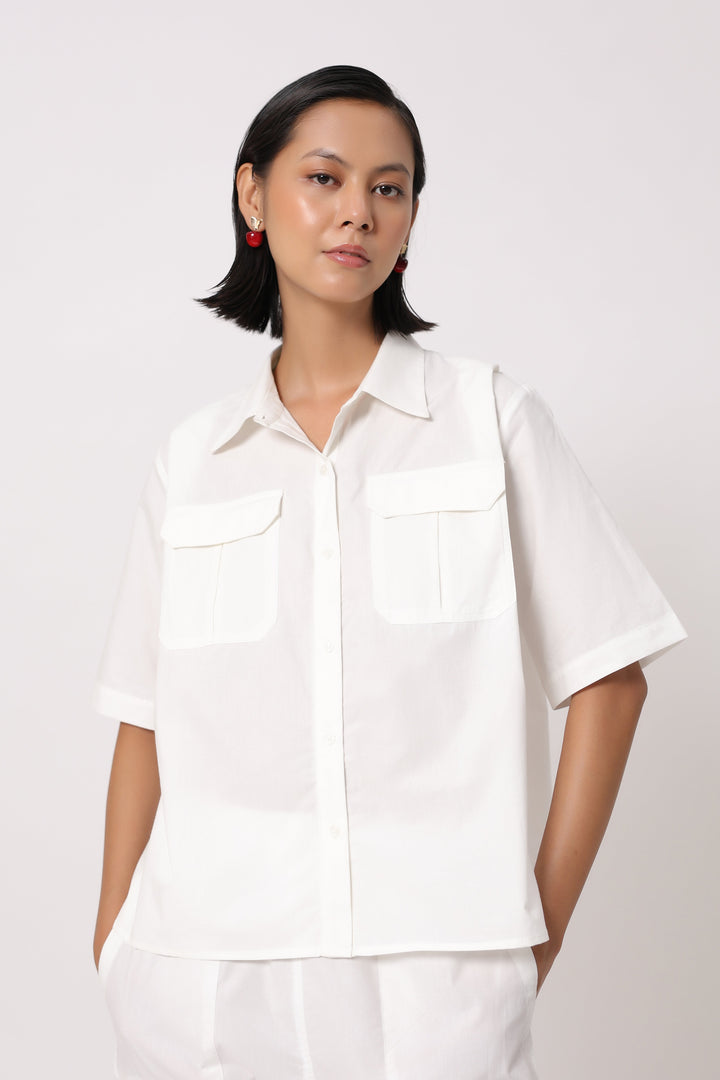 Women’s White Cotton Poplin Top