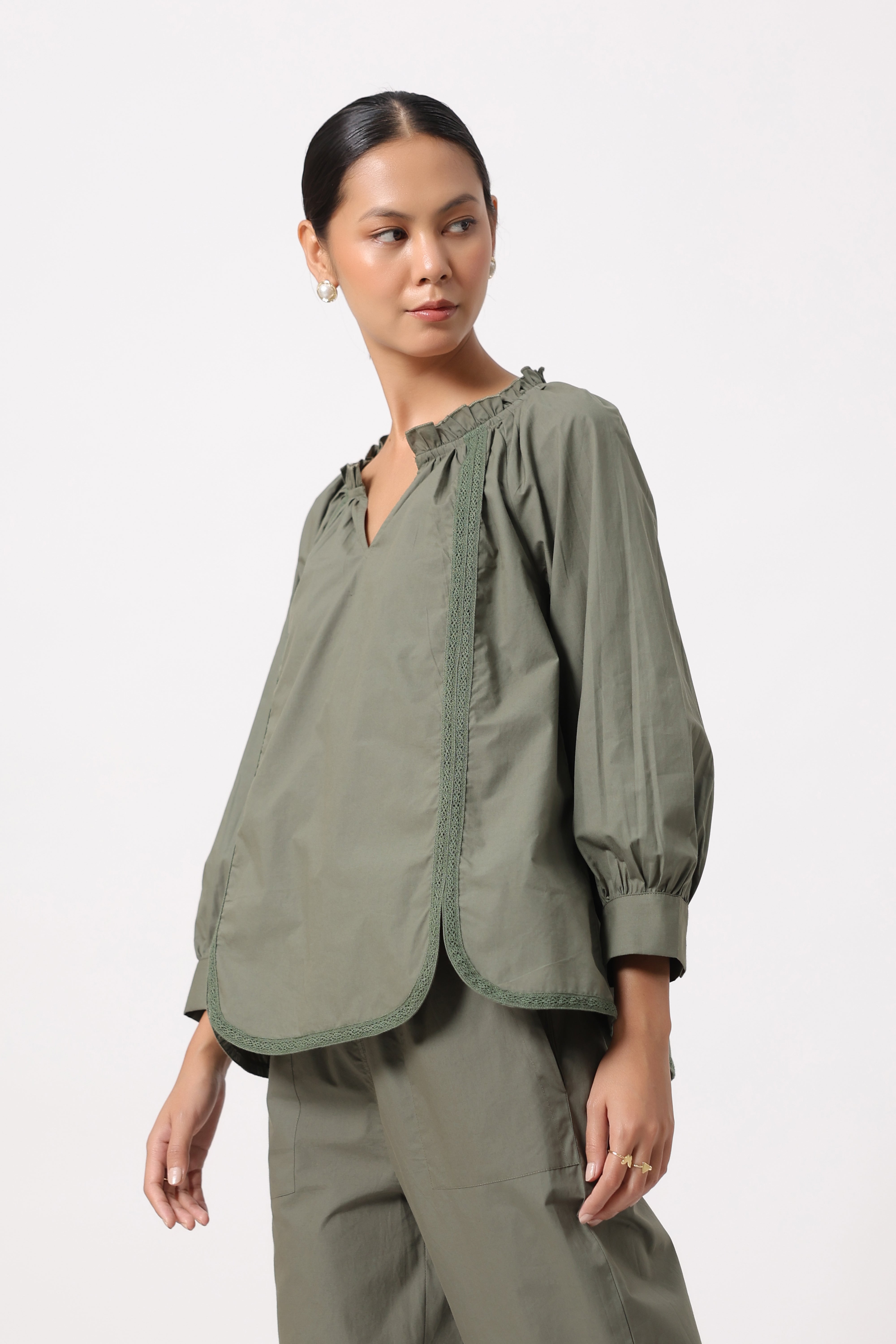 Women’s Olive Green Cotton Poplin Top