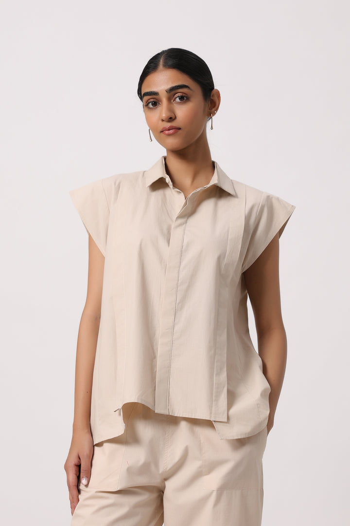 Women’s Beige Cotton Top with Beige Pants Co-Ord Set