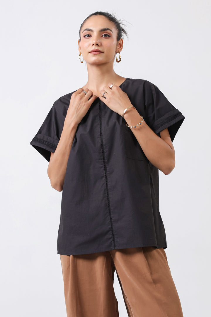 Women's Black Cotton Top