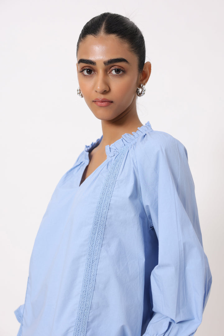 Women’s Blue Cotton Poplin Co-Ord Set