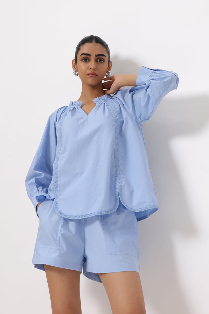 Women’s Blue Cotton Poplin Co-Ord Set