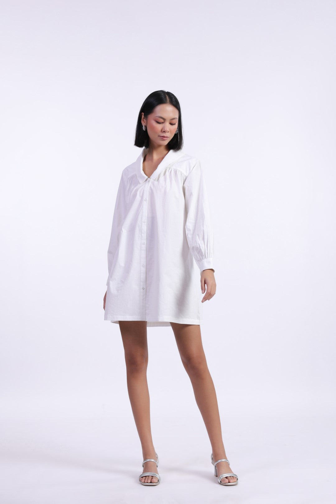 Women's White Solid Cotton Dress
