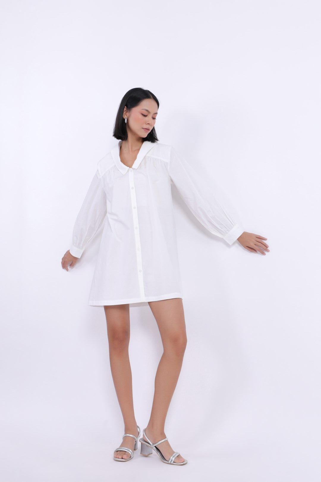 Women's White Solid Cotton Dress