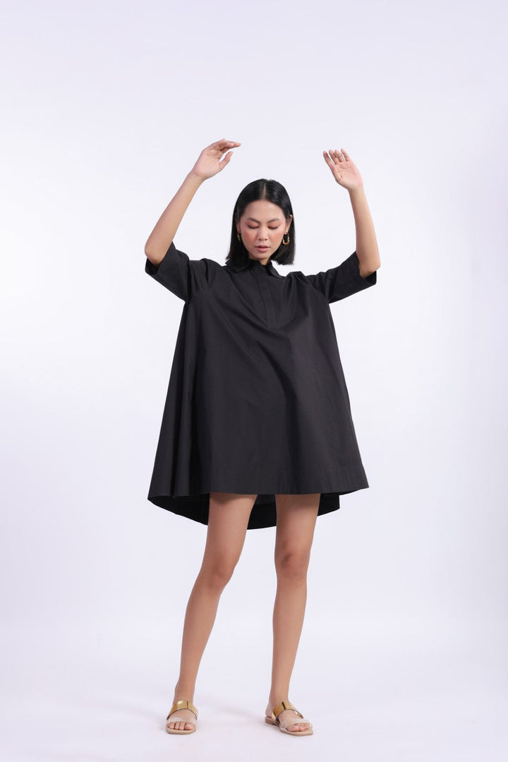 Women's Black Solid Cotton Dress