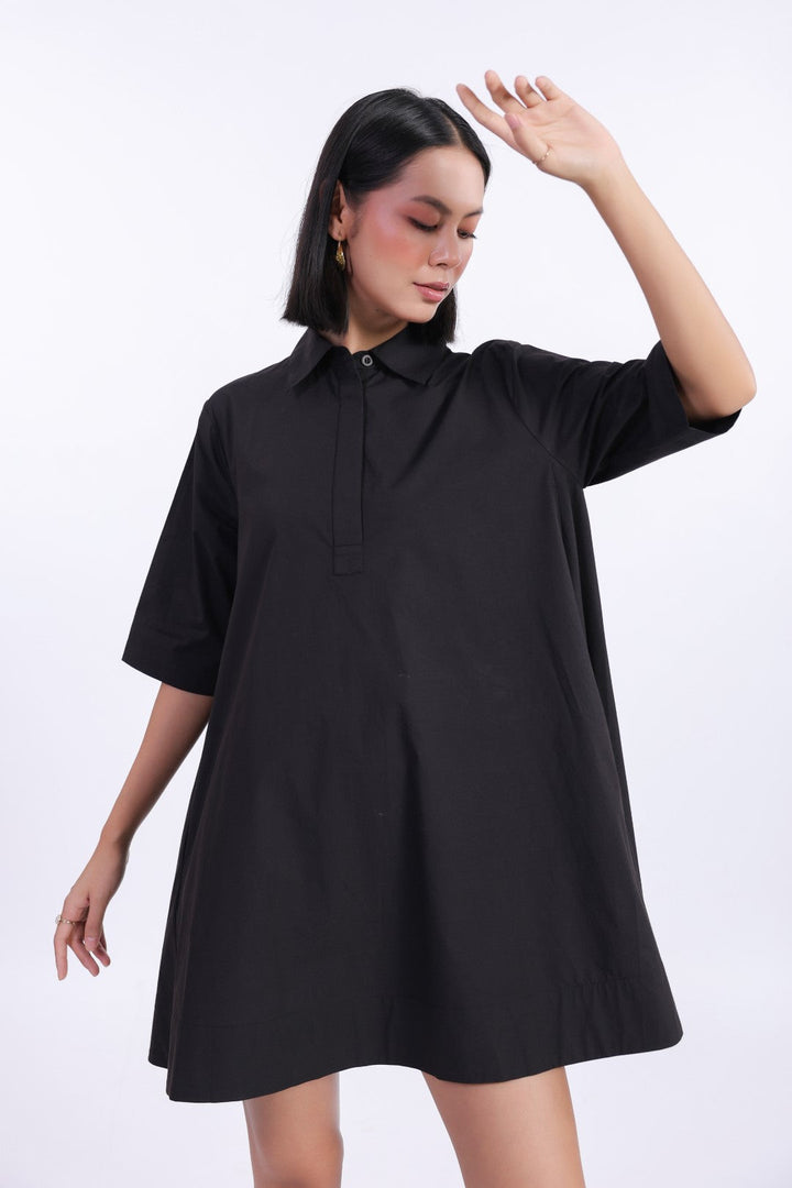 Women's Black Solid Cotton Dress