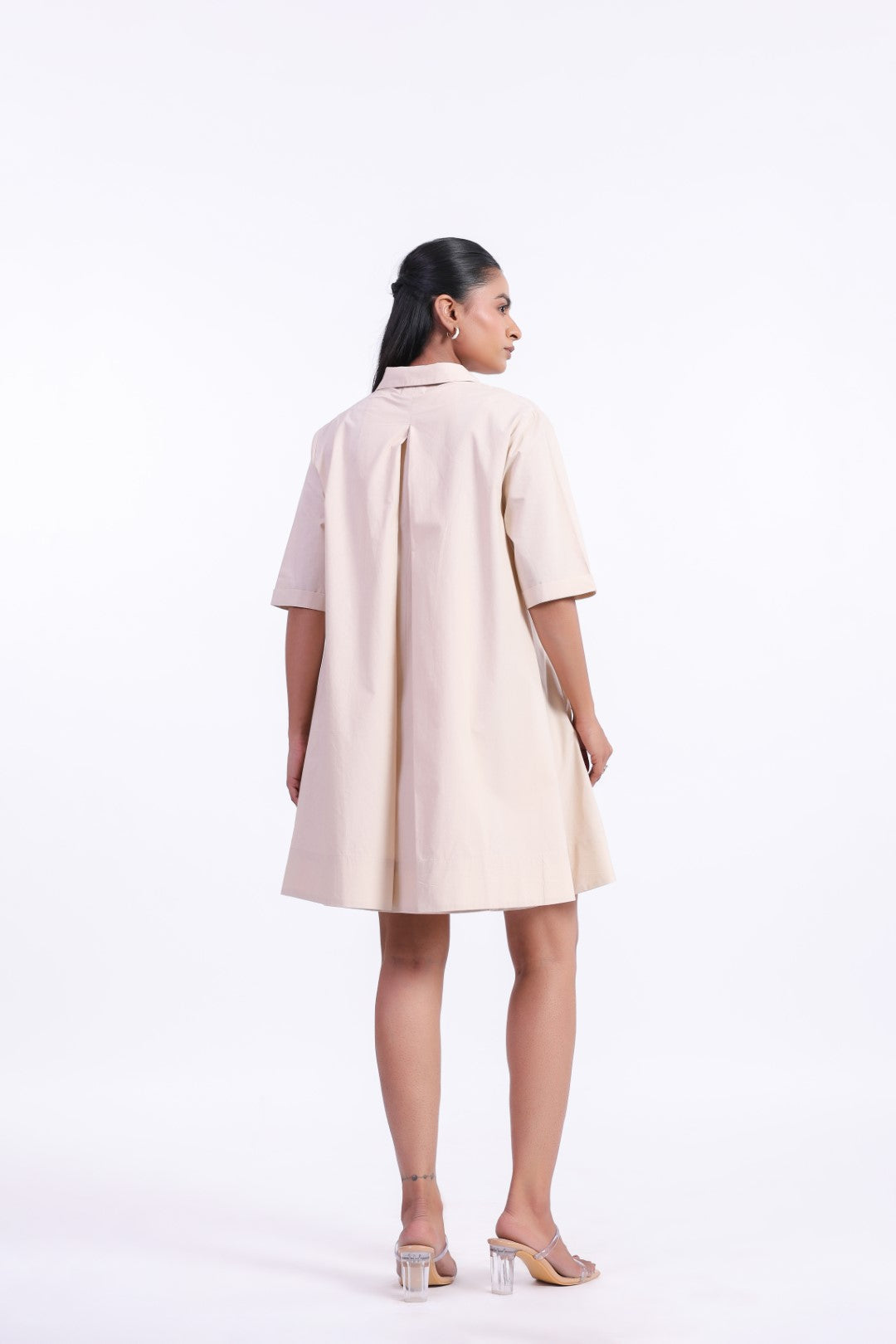 Women's Beige Solid Cotton Dress