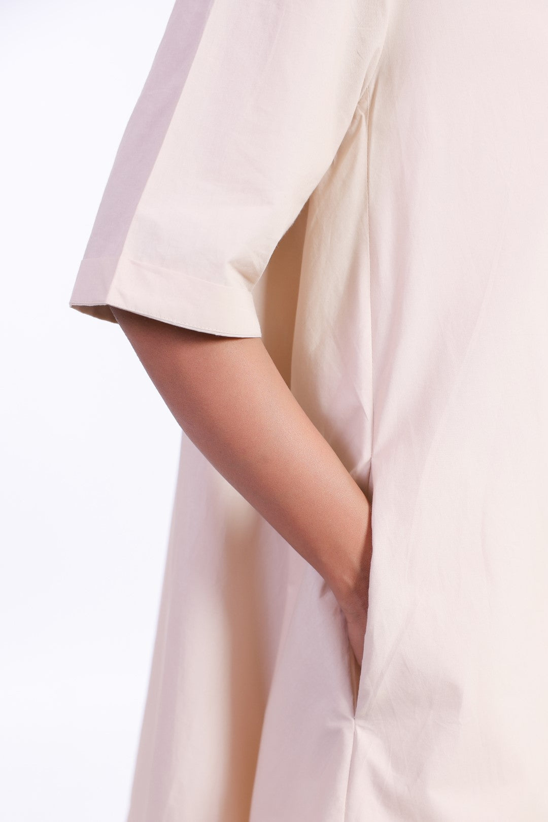 Women's Beige Solid Cotton Dress