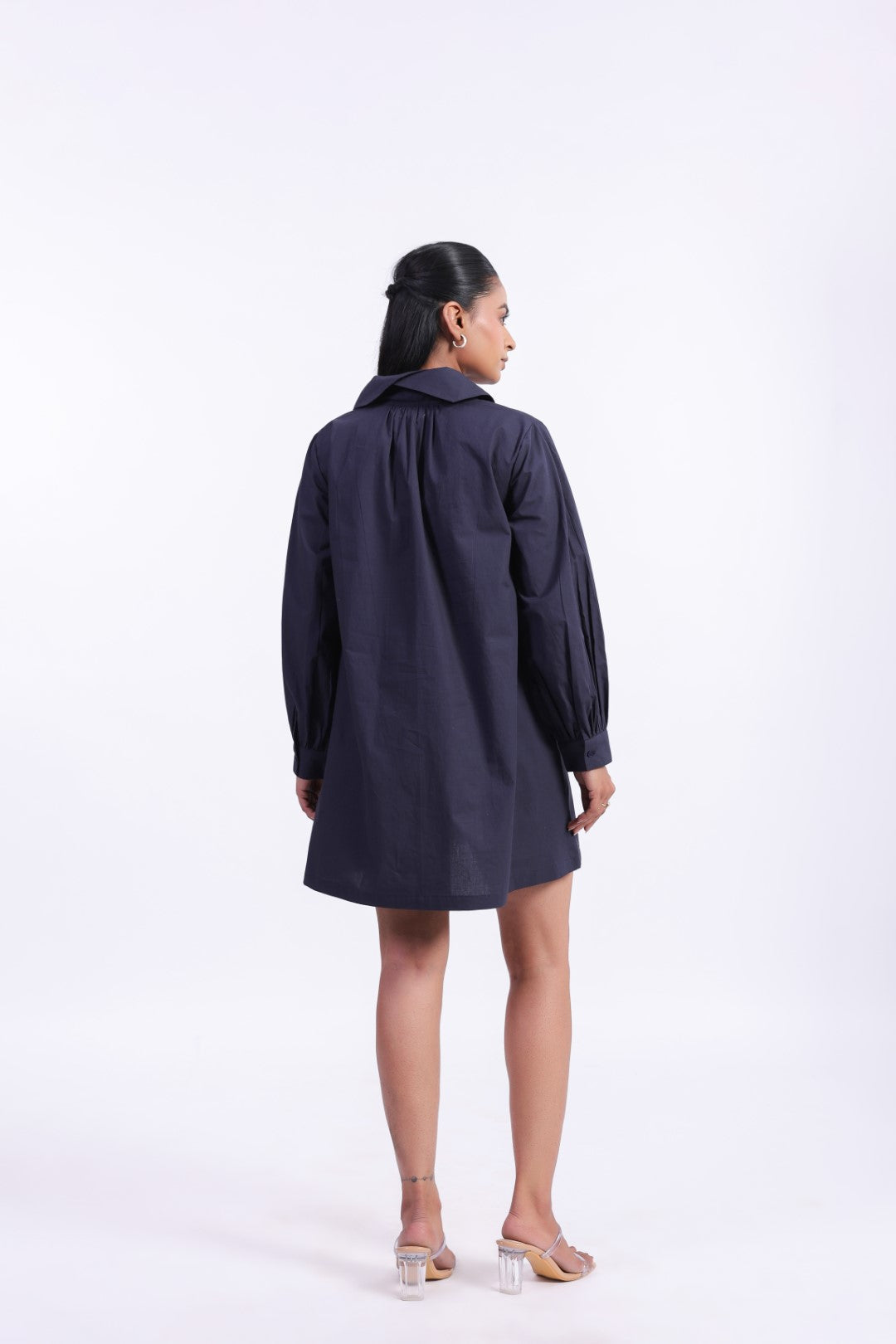 Women's Navy Solid Cotton Dress