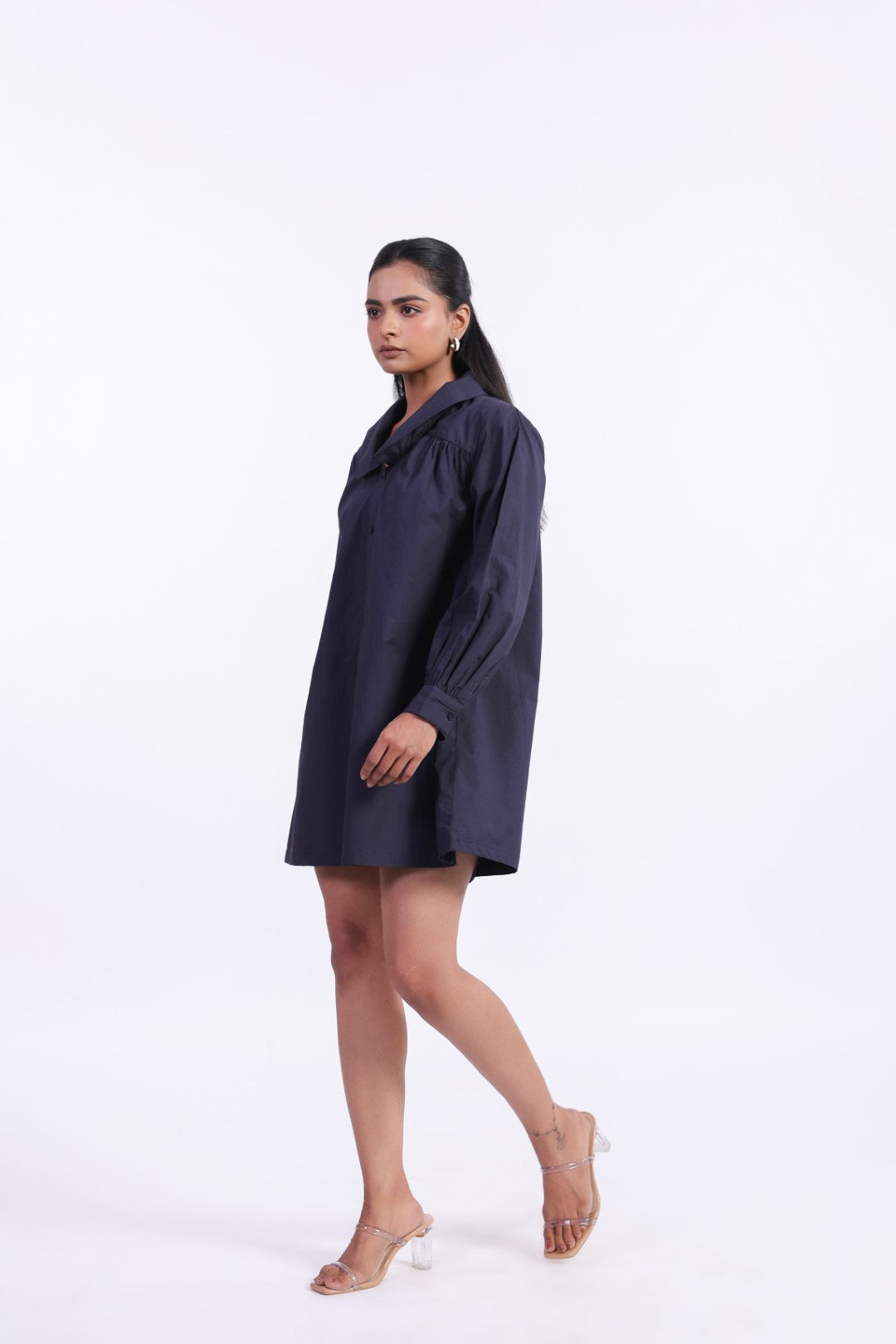 Women's Navy Solid Cotton Dress