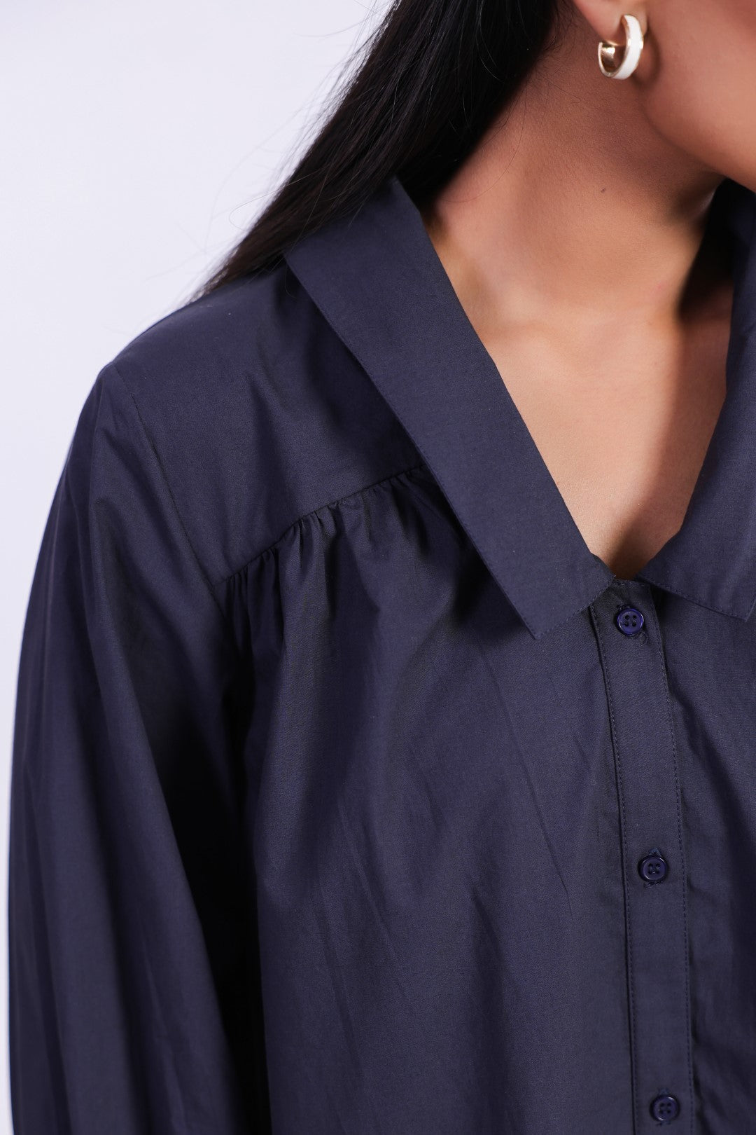 Women's Navy Solid Cotton Dress