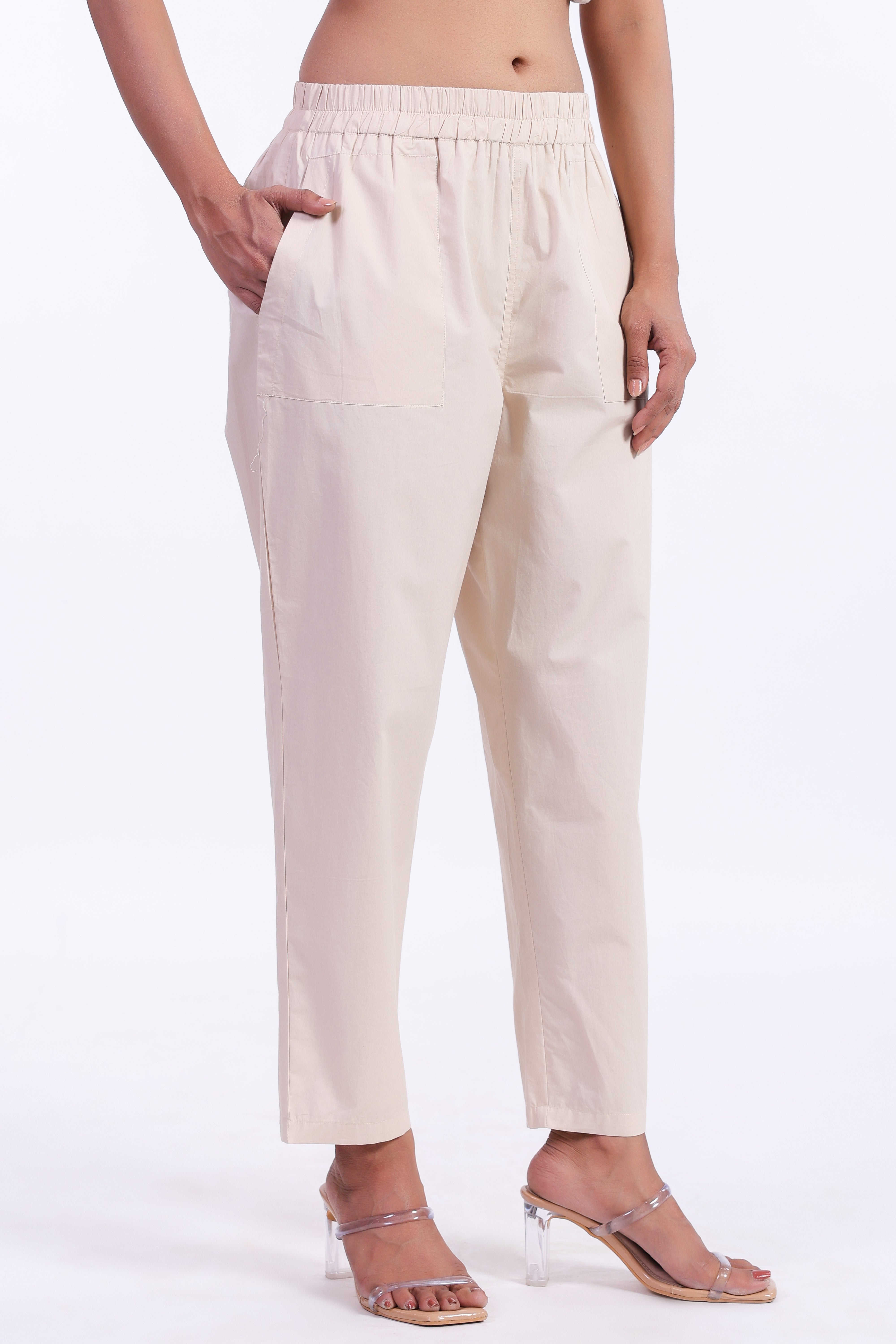 Women’s Beige Cotton Trouser