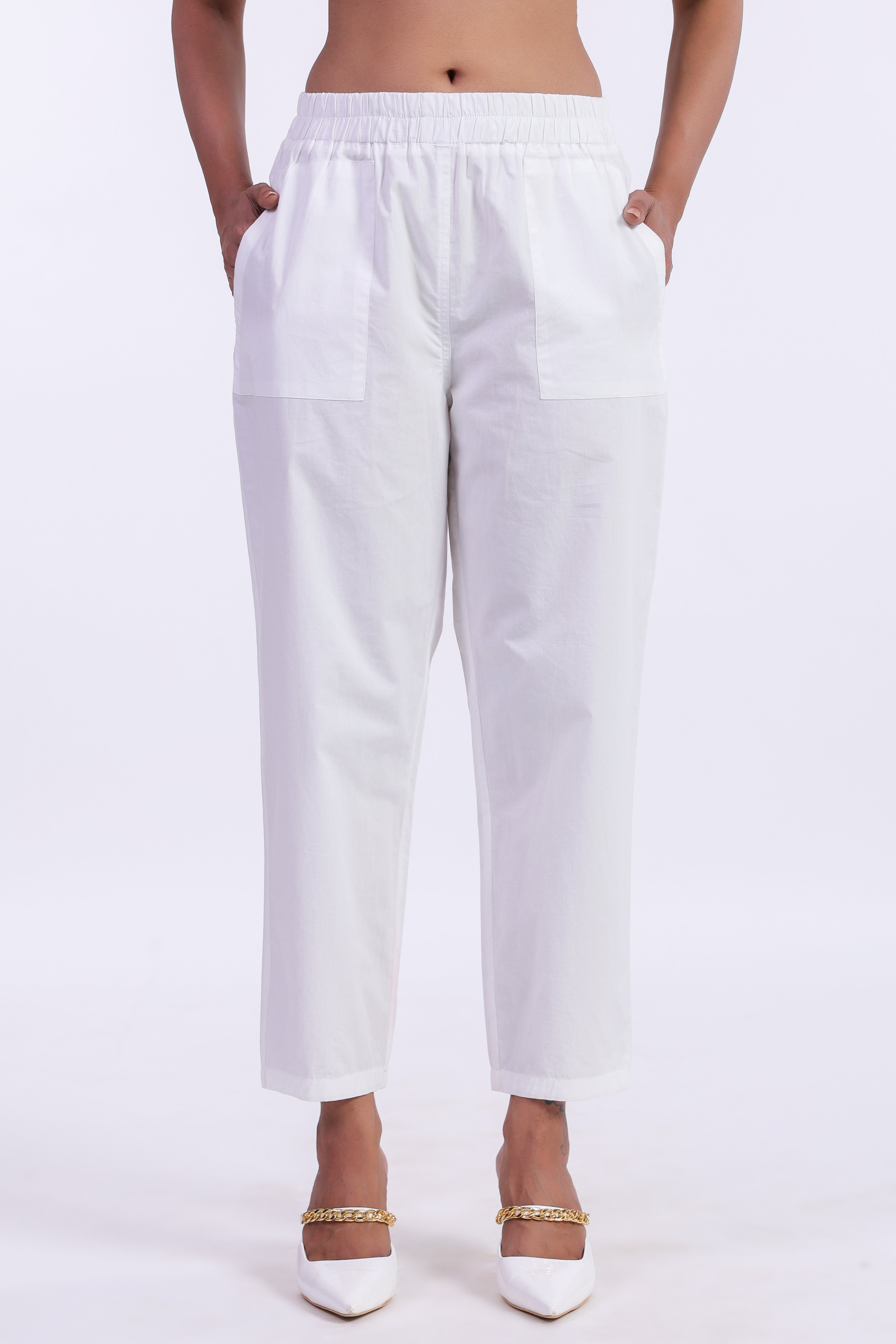 Women’s White Cotton Trouser