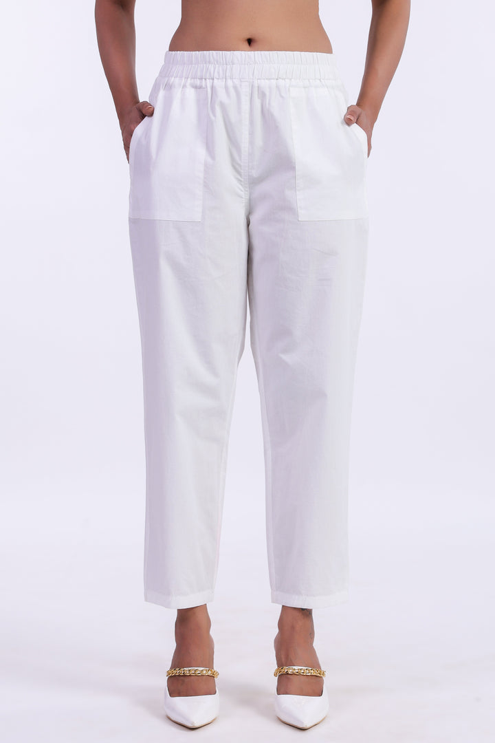 Women’s White Cotton Trouser