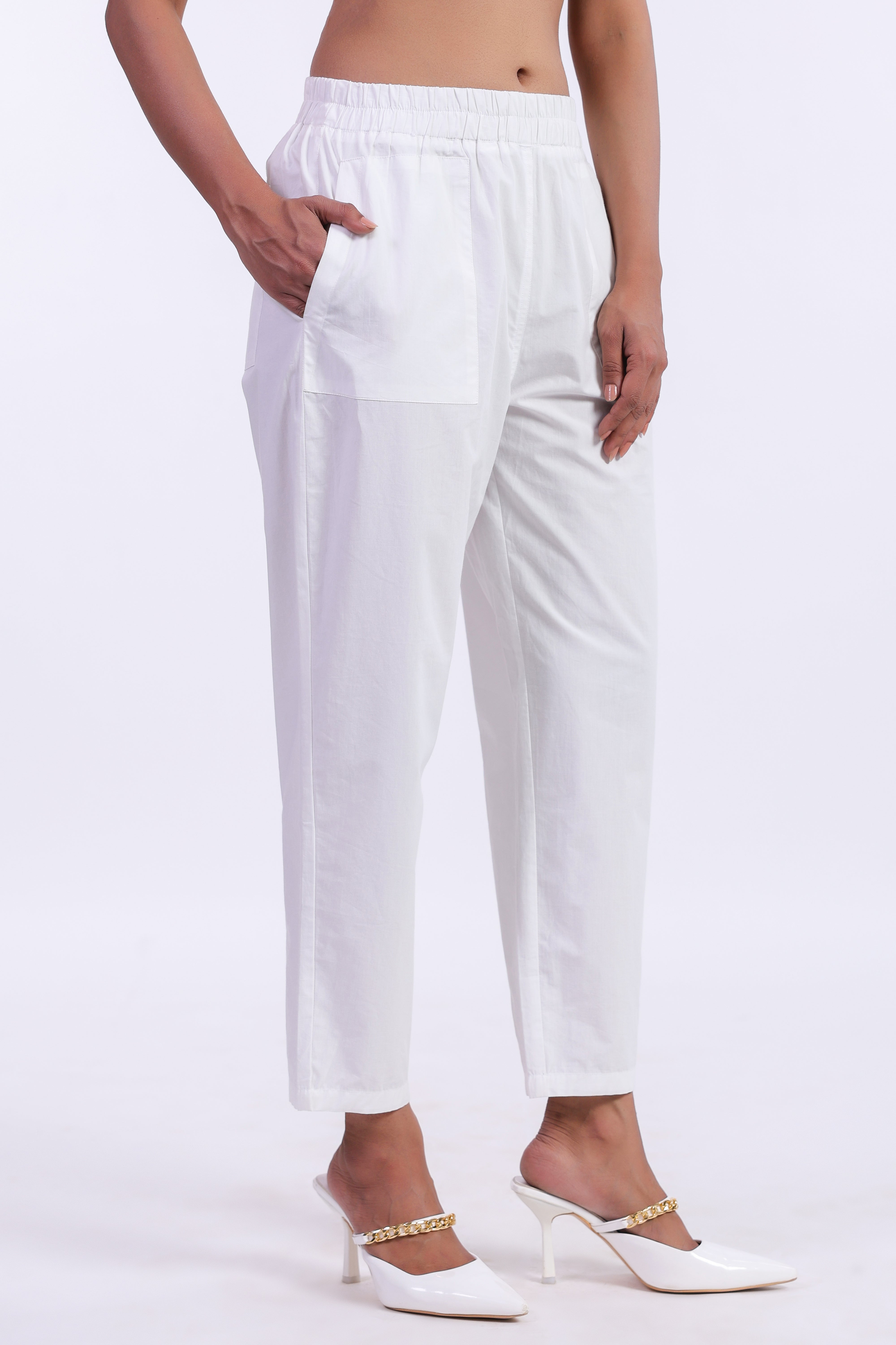 Women’s White Cotton Trouser