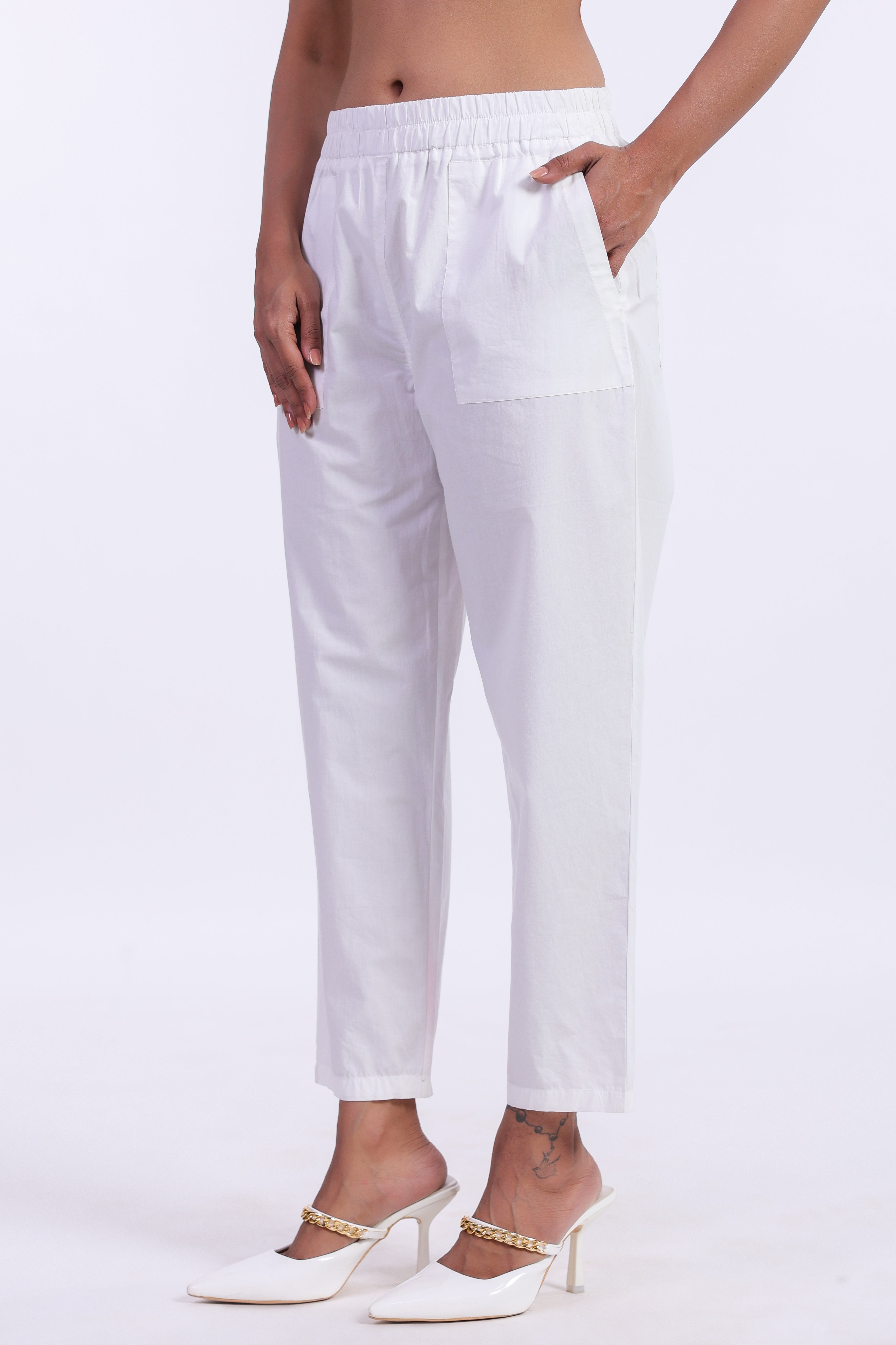 Women’s White Cotton Trouser
