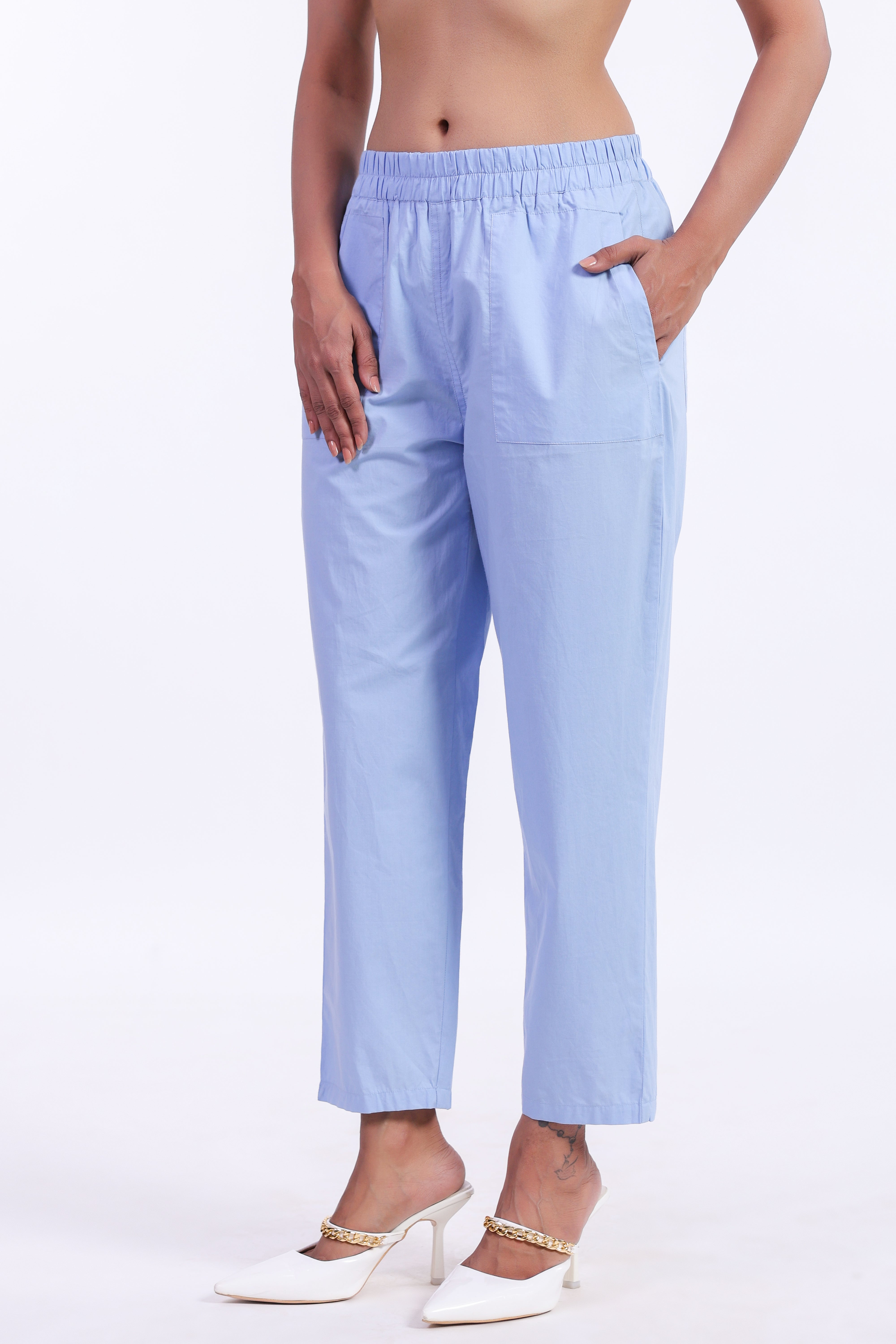 Women’s Blue Cotton Trouser
