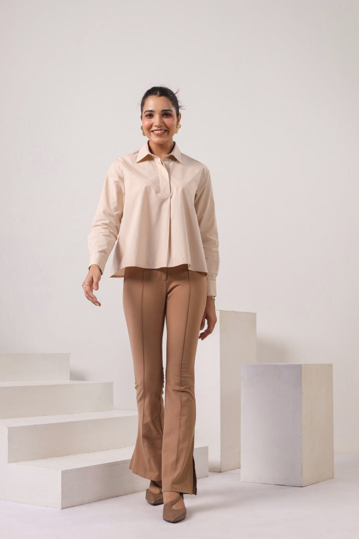 Women’s Beige Cotton Poplin Top