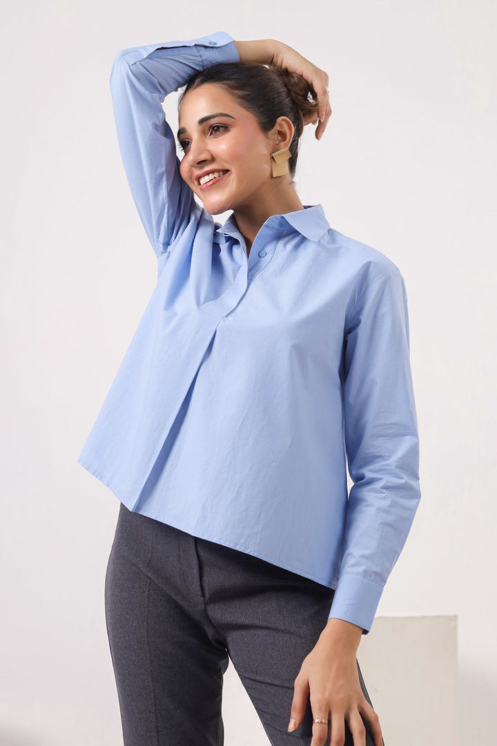 Women Blue Cotton Top