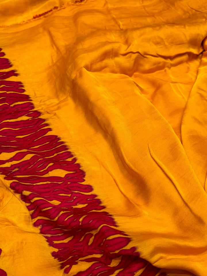 Mustard Shibori Bandhni Border Pure Modal Silk Plain Saree