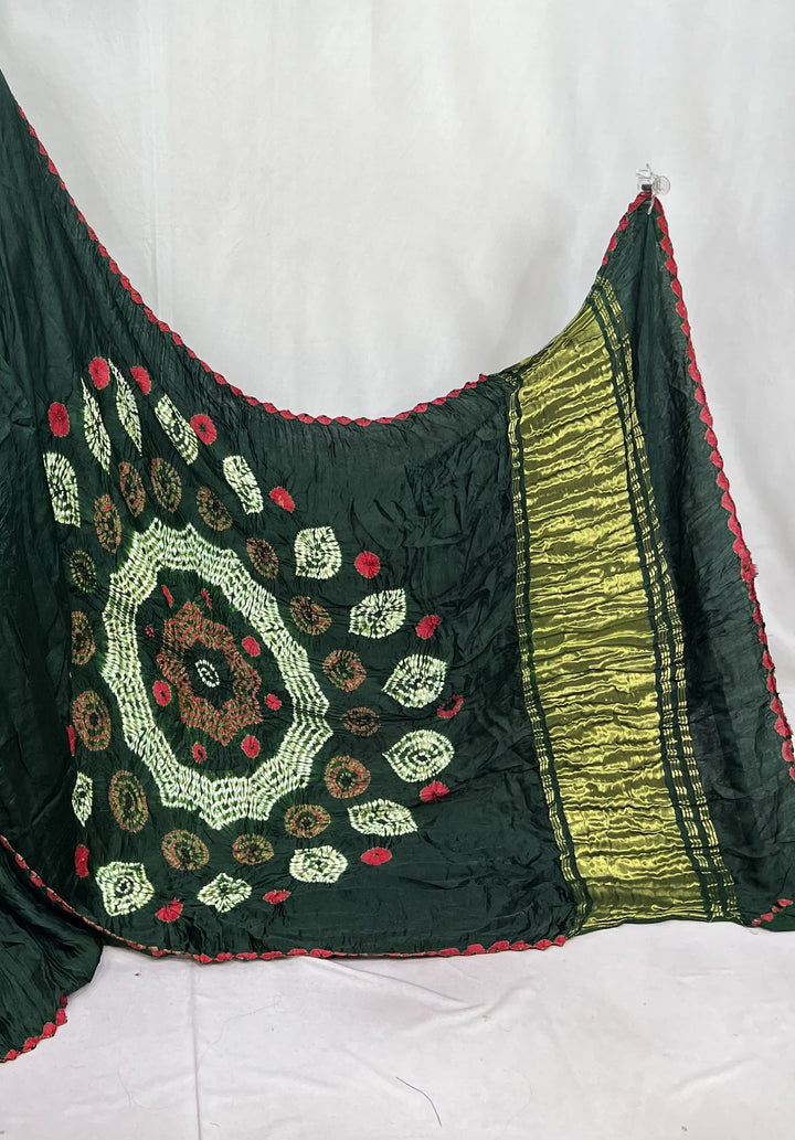 New Fancy Green Shibori Bandhni Border Pure Modal Silk Plian Saree