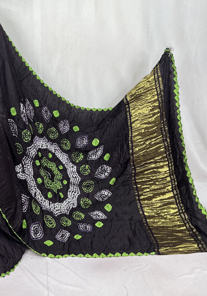 New Fancy Black Shibori Bandhni Border Pure Modal Silk Plian Saree