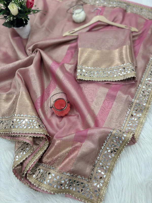 Banarasi Rajkumari Mirror Work Tissue Silk Saree