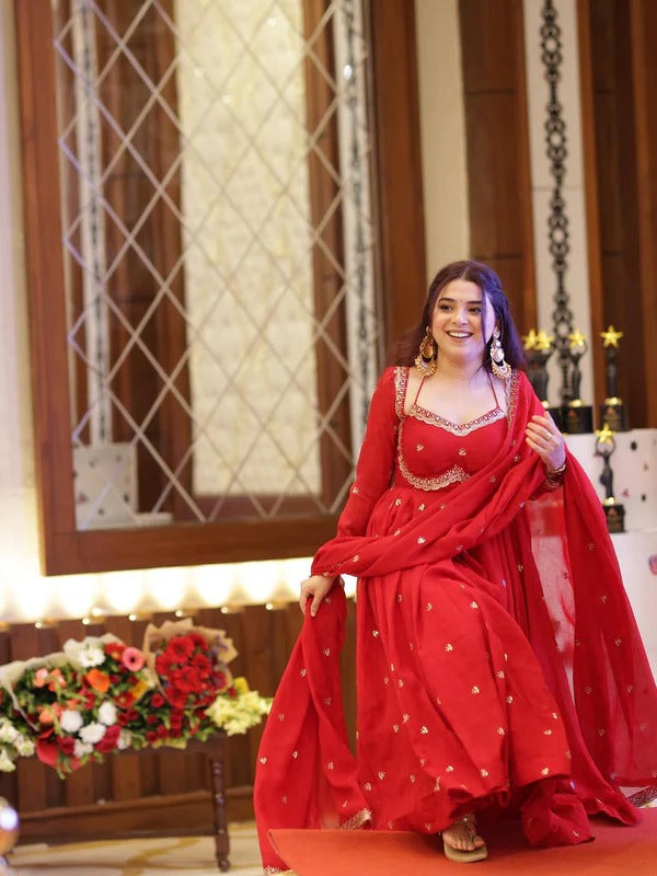 Classic Red Anarkali Suit Set