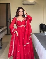 Classic Red Anarkali Suit Set